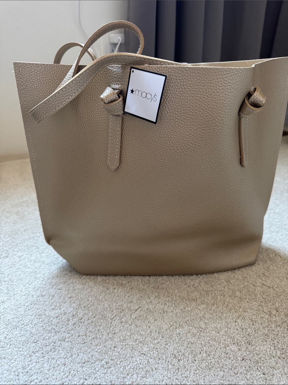 Macy's Beige Pebbled Faux Leather Tote
